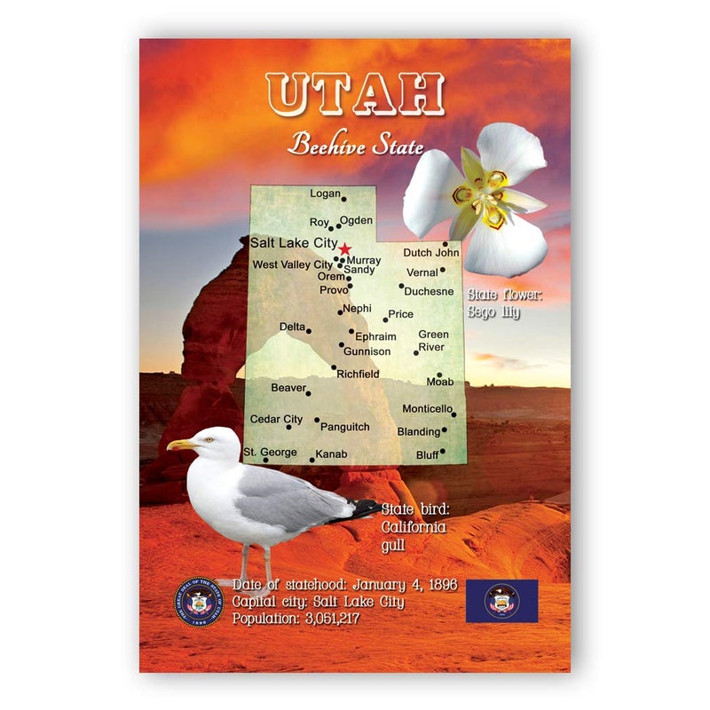 Postcard Fair UTAH MAP postcard set of 20 identical postcards. UT state map post cards. Made in USA. - Image 1